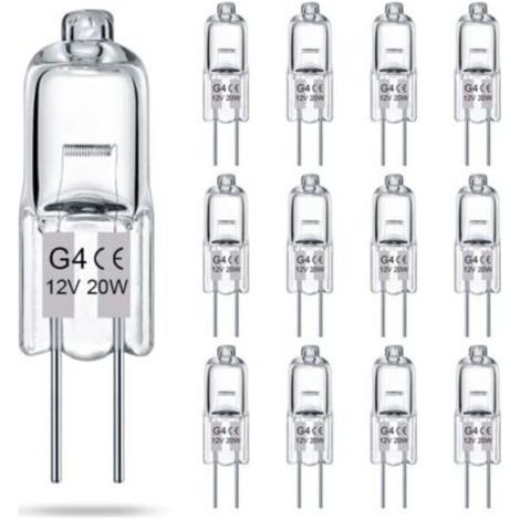 Lot de 14 ampoules halogènes G4 12V 20W, culot à 2 broches JC T3, blanc chaud 2700K, intensité variable, pour éclairage paysager et intérieur. (1/4)
