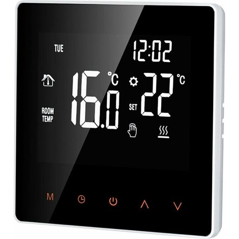 Thermostat numérique 16 A - Écran LCD - Écran tactile - Programmable - Pour maison, école, bureau, hôtel, blanc