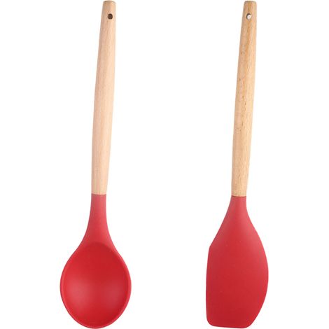 Ustensiles De Cuisine En Silicone Et Bois D'Acacia - Résistants À La Chaleur Et Anti-Rayures - Pour Casseroles Antiadhésives - Lot De 2 Pièces (1/5)