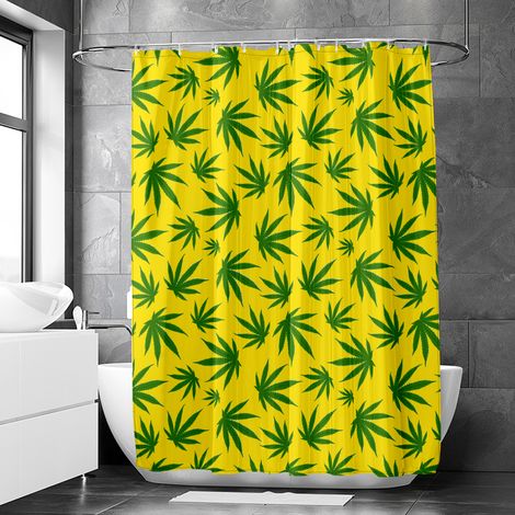 Rideau de douche motif feuilles chanvre et plantes, polyester imperméable, 90x180 cm (1/4)