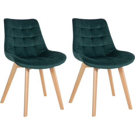 Lot de 2 chaises de salle à manger design scandinave coutures carrées en velours vert pieds en bois clair 100007324 (1/5)