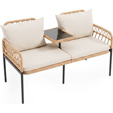 Canapé de Jardin avec Coussins 2 Places, Banquette de Jardin, Accoudoir, Dossier, Structure Métallique, en Résine Tressée, pour Balcon, Terrasse (1/5)