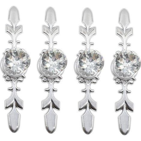 Set mit 4 einlochigen Kristallgriffen im europäischen Stil für Schränke, Schubladen, Kleiderschränke, Silber (1/5)