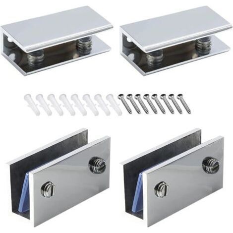 Set of 4 Glass Clamps Polished 304 Stainless Steel Glass Clamp Adjustable Glass Shelf Bracket 8-12mm Glass Window Fixing Clips for Balustra Stair Handrail Window (1/5)
