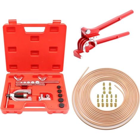 Kit Tuyau Frein Voiture, Ligne Frein en Acier Cuivré 7.6 M, Ø4,75mm, avec Cintreuse Tube Cuivre, 16 Raccords + 5 Connecteurs, IdéAl pour Les SystèMes De Freinage Hydrauliques De Voiture (1/4)