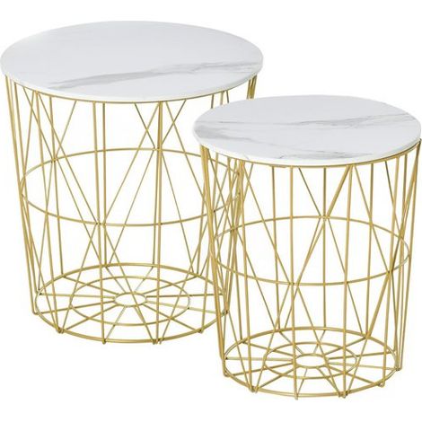 Lot de 2 tables gigognes CHARLENE dorées effet marbre (1/5)