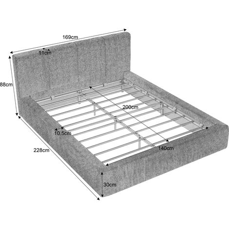 Cama tapizada 140x200 cm con cabecero acolchado, estructura de acero reforzado, color blanco crema (1/5)