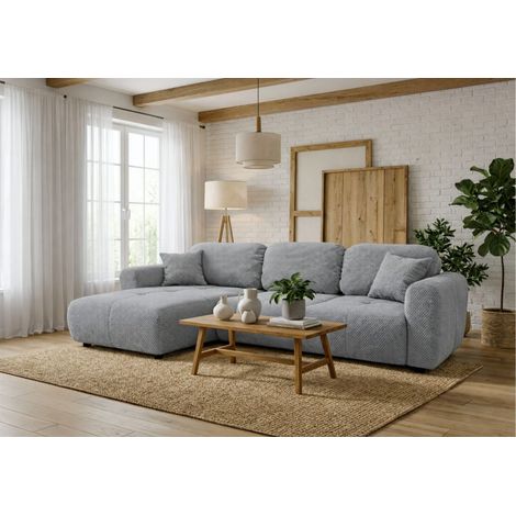 Ecksofa mit Schlaffunktion BRUSK MAX in Stoff Pop Grau Ottomane Links (1/5)