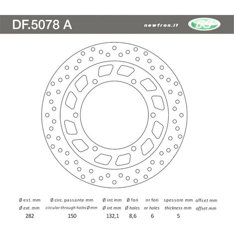 Disque de frein Newfren avant/arrière Yamaha XV / XVS 125 '97-'04 XV 750 '94-'98 GTS 1000 '93-'95 FJ 1100/1200 '83-'95 VMAX '85-'02 FJR 1300 '01-'16 XTZ 1200 Super Ténéré '10-'19 (282 x 132 x 5)