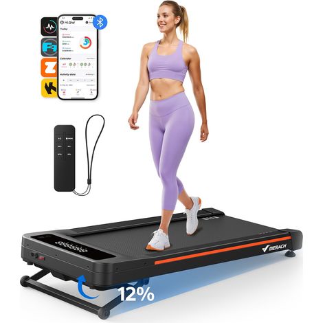 MERACH Treadmill Under-Desk Walking Pad, Quiet Home & Office Use, 12% Incline, Brushless 3.5 HP Motor, App Included & Remote Control, Up to 180 Kg