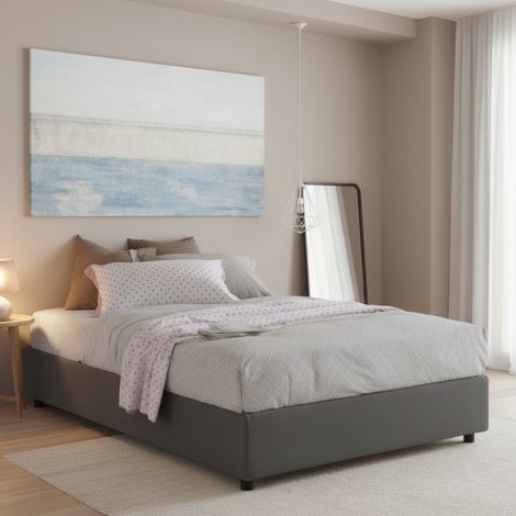 Talamo Italia Cama matrimonial Adele, Cama contenedor con revestimiento de tela, 100% Made in Italy, Apertura frontal, con colchón 140x190 cm incluido, Gris, con embalaje reforzado (1/5)
