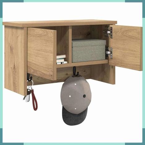 874338 Porte-manteau mural avec porte Chêne artisanal 50 x 20 x 30 cm (1/5)