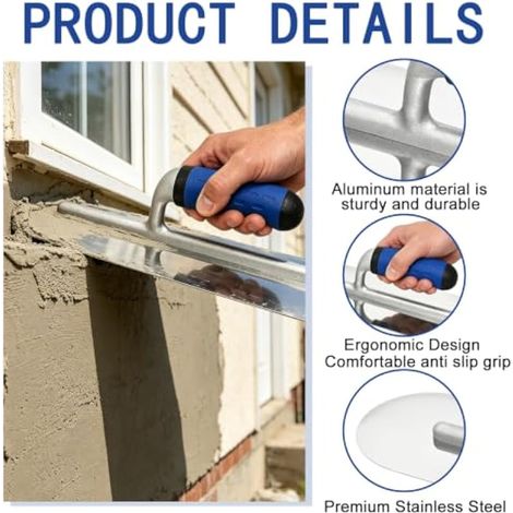 Truelle de lissage en acier inoxydable : 400 × 110 mm - Spatule demi-ronde à double tête ronde - Truelle de nettoyage antirouille avec poignée souple ergonomique - Disque de lissage professionnel pour (1/3)
