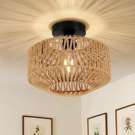 Suspension en rotin, luminaire boho avec abat-jour rotin,lampe vintage bambou pour salon,chambre,cuisine,couloir (1/5)