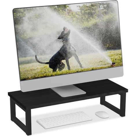 Relaxdays Monitor Stand, Desk Organiser, Ergonomic Screen Holder for Table, Home and Office, HWD: 15 x 55 x 23 cm, Black (1/5)