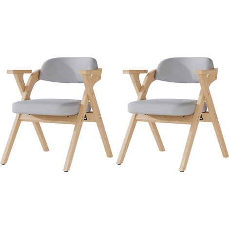 6 sillas de comedor plegables de madera y lino gris con reposabrazos (1/5)