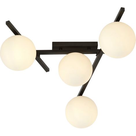 Plafoniera Moderna 4 Luci Smart In Acciaio Nero Bracci Regolabili E Vetro Opale (1/5)