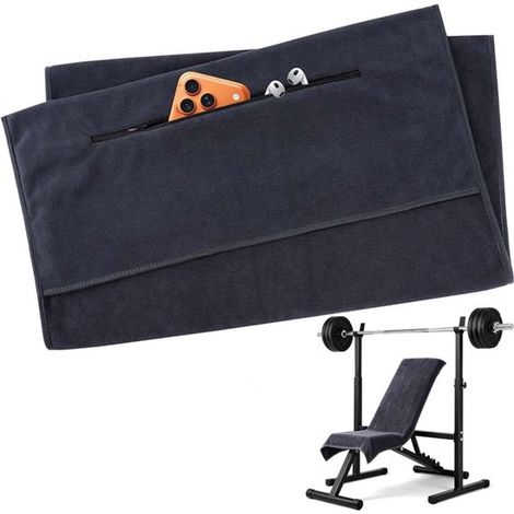 Toalla deportiva - Toalla de gimnasio - Con cremallera y bolsillo de almacenamiento - 120 x 50 cm - Súper absorbente - Secado rápido - Gris oscuro (1/5)