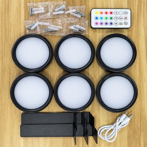 Lot de 6 lampes pour tableau LED magnétiques RGBW boîtier noir rechargeables avec 1 télécommande et kit fer t048-rgbw-6 700 g – Livraison gratuite