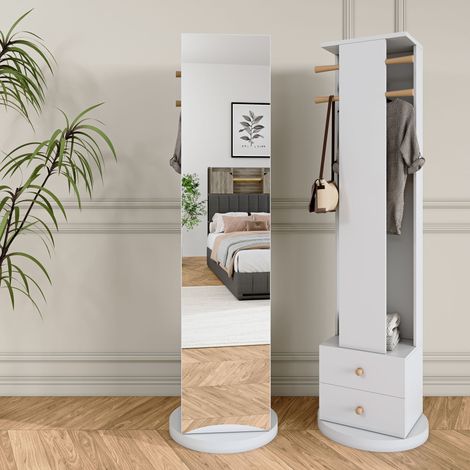 Comanlai - Vestiaire avec miroir sur pied pivotant 360° – Miroir sur Pied Pleine Longueur avec Penderie Portemanteau (1/5)