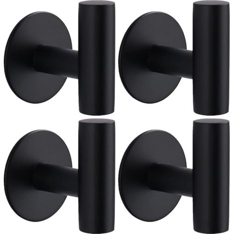 Crochets Adhésifs Salle de Bain Acier Inoxydable Imperméables Porte Serviettes Lot de 4 Noir (1/4)