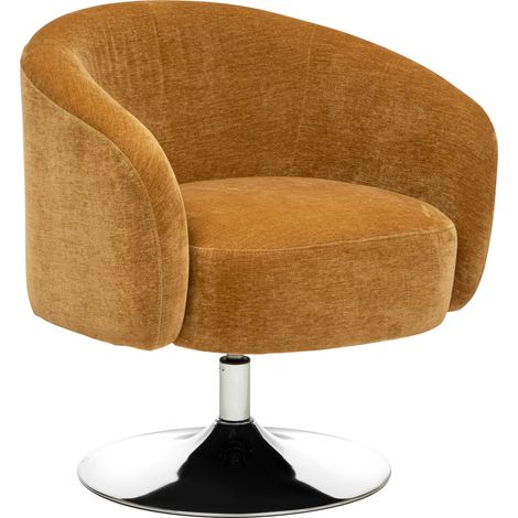 Fauteuil de salon en velours coloris Ocre - longueur 65 x Profondeur 66 x Hauteur 73 cm -PEGANE- (1/4)