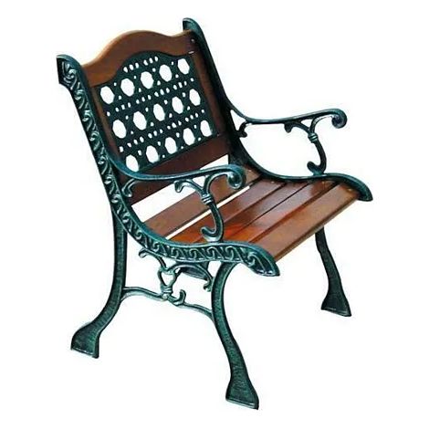 Poltrona sedia panchina monoposto decorativa da esterno giardino con struttura in ghisa e doghe in legno naturale Rattan Arc (1/5)