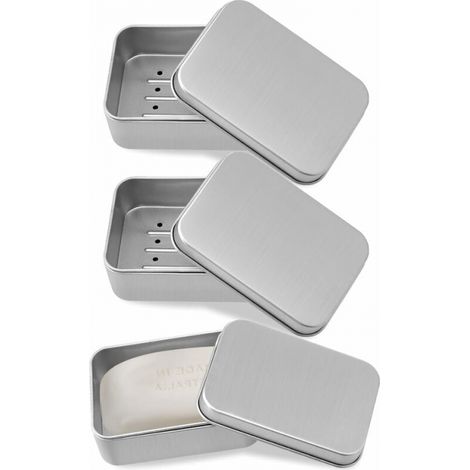3pc Boîte à Savon en Aluminium, 3 Porte Savons avec égouttoir, Boite Metal, pour la Maison ou Les Voyages (1/4)