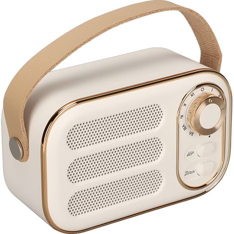 Enceinte Bluetooth stéréo HiFi, chargement USB, style rétro, portable, sans fil, blanche, idéale pour la maison et les voyages. (1/5)