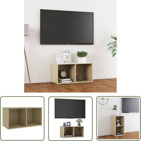 The Living Store Meuble TV chêne sonoma 72x35x36,5 cm bois d’ingénierie - Meuble Tv - Meuble Télévision - Support Tv - Étagère Murale - Rangement Tv (1/5)