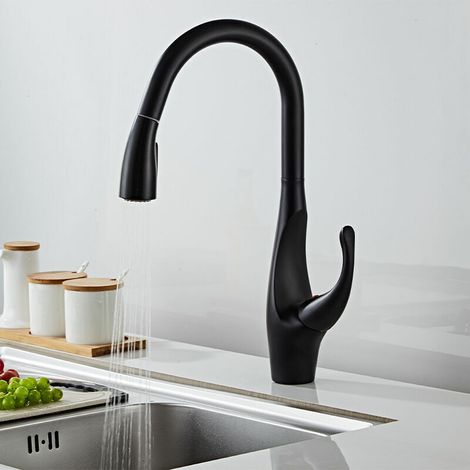 Kitchen Faucet with Pull Out Spray High Arc Kitchen Mixer Tap 304 Stainless Steel Sink Mixer Tap,Matte Black (1/5)