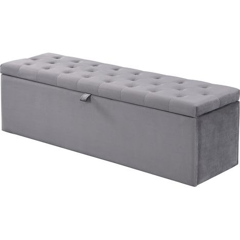 Banco tapizado de terciopelo con almacenaje gris 138 x 41 x 42 cm HOMVRA (1/5)