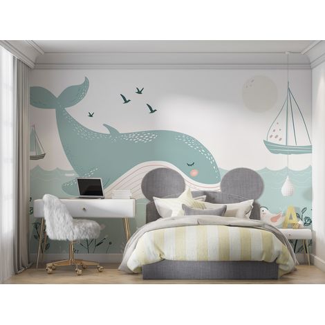 Papier peint enfant baleine pastel - 150 x 250 cm (1/2)