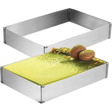 Moule carré ajustable - 2 cercles à gâteaux en acier inoxydable, moule à mousse pour desserts et pizzas (18 cm+) (1/5)