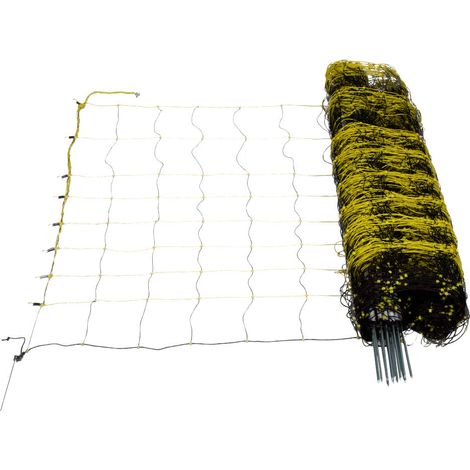 Filet pour chèvres 50 m – Hauteur 105 cm – 14 piquets simples pointe – 9 fils horizontaux – Conducteur inox 3 x 0,20 mm