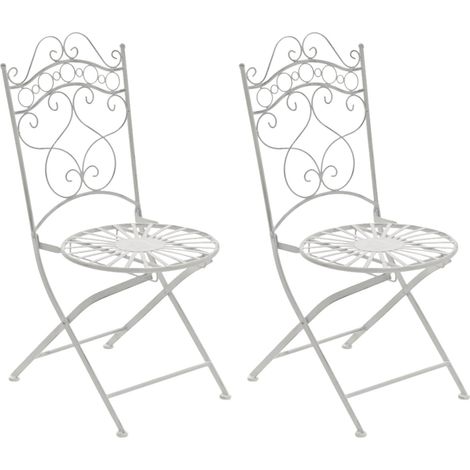 Lot de 2 chaises de jardin terrasse balcon design rustique en fer forgé blanc vieilli 100002862 (1/5)
