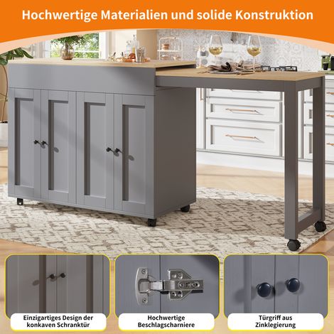 Table de bar extensible moderne (118-180×50×94cm), table à manger coulissante avec rangement et six étagères, table haute bistrot, séparable pour salon, gris (1/5)