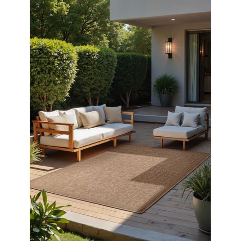 Tapis d'intérieur et d'extérieur Classique réversible à Tissage Plat résistant aux intempéries et aux UV - pour Balcon, terrasse, Jardin - Blanc - 160 x 230 cm (1/5)