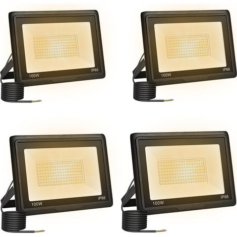 4 Pièces Projecteur Led Extérieur 100W, Spot Led Exterieur 10000LM 3000K Blanche Chaude IP66 ImperméAble Projecteur Exterieur Pour Jardin Garage Patio Grange Cour (1/5)