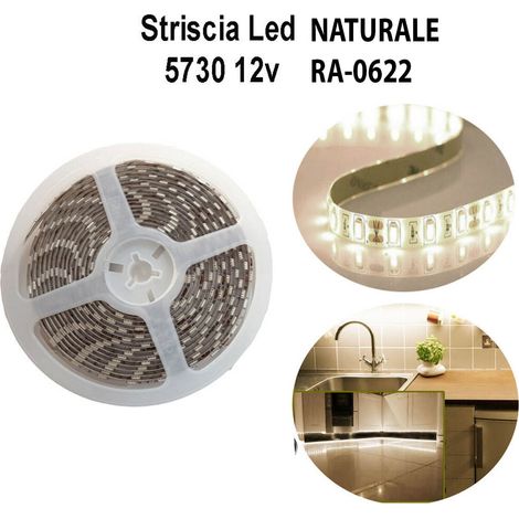 STRISCIA LED 5730 5M ADESIVA LUCE IP65 12V BIANCO NATURALE 4000K LUCI RA-0622