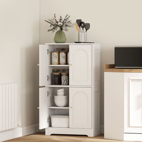 Buffet cuisine, meuble cuisine rangement avec 4 portes cintrées et 2 étagères réglables, 60 x 30 x 110 cm, blanc (1/4)