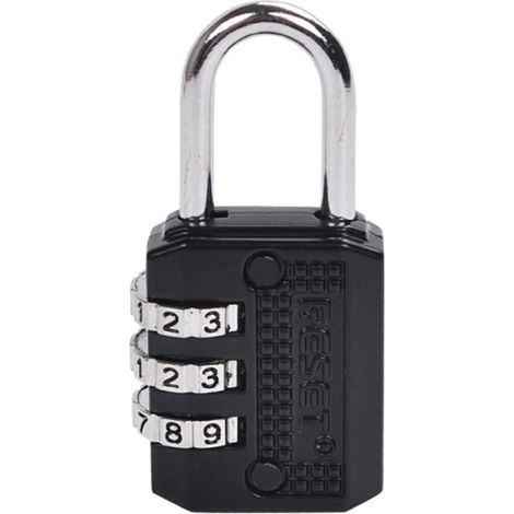 RESET-071 Cadenas à code 3 chiffres réinitialisable, noir, 1 pièce Un petit cadenas sans clé à 3 chiffres pour fermetures éclair, carnets personnels et petites boîtes en intérieur. (1/5)