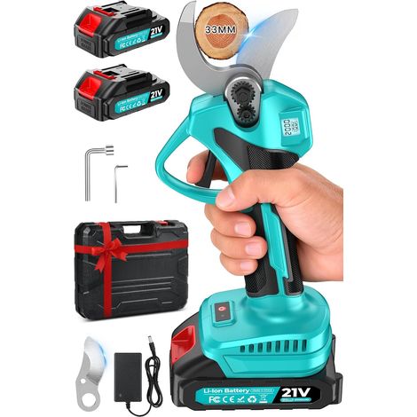Sécateur Électrique Sans Fil, Léger Secateur electrique, Moteur sans balais, Capacité de Coupe de 33mm, avec Écran LCD, 2 batteries, (1/5)