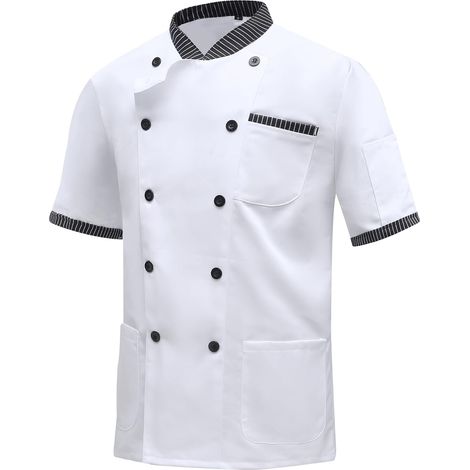 Men's Chef Jacket Short Sleeve with Pocket Unisex Chef Uniform Restaurant Work for Cook Waiter Hotel (1/5)