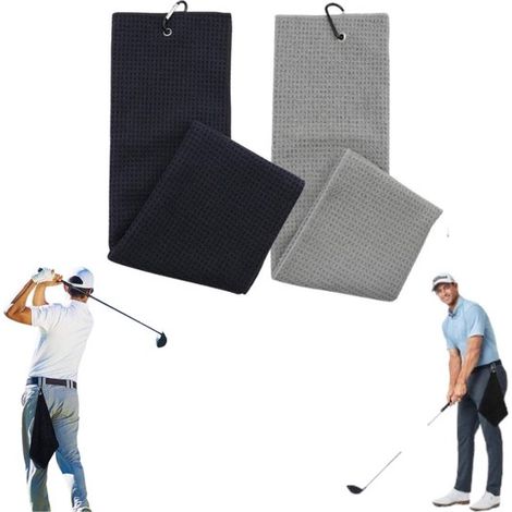 2 toallas de microfibra para golf, toallas para limpiar palos de golf, accesorios de golf, suaves, absorben agua y sudor, negras y grises, 4040 cm, para ciclismo, golf, yoga. (1/5)
