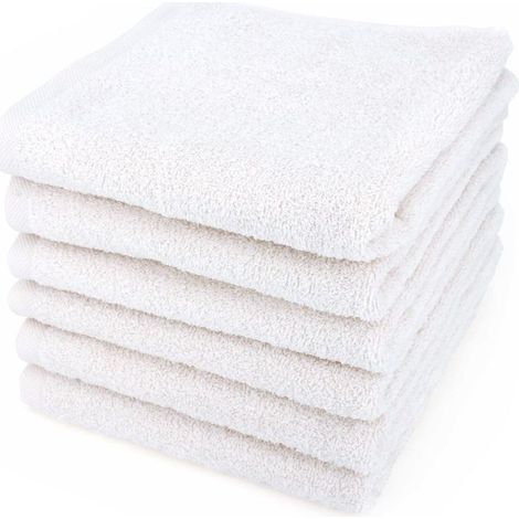 6 serviettes de toilette, 50x90 cm, coton 400 g/m2, finition liteau jacquard, blanc, usage collectif ou personnel