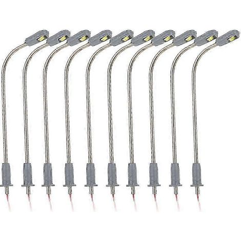 Lot de 10 lampadaires miniatures en métal, modèles réduits de lampadaires de rue, éclairage LED à une seule tête ( ) (1/5)