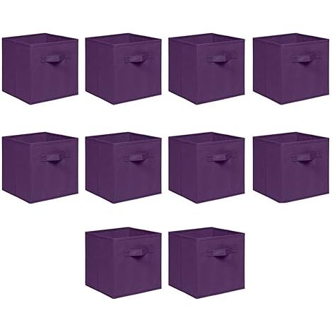 Foldable Storage Boxes,Non-Woven Fabric Storage Box Set,Storage Drawers for Cube Storage Unit,26.5x26.5x28 cm (Dark Purple, Set of 10)