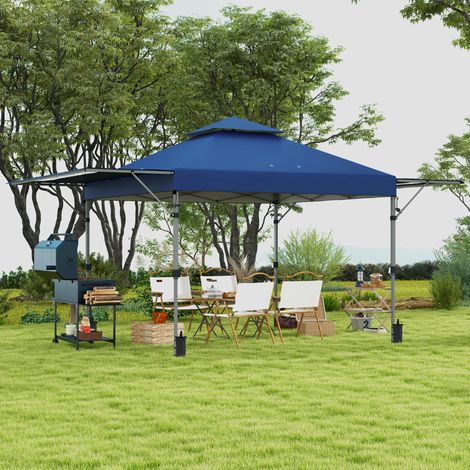 Cenador plegable de jardín, 5 x 3 m, tela Oxford con 2 laterales ajustables, incluye bolsa de transporte con ruedas.
