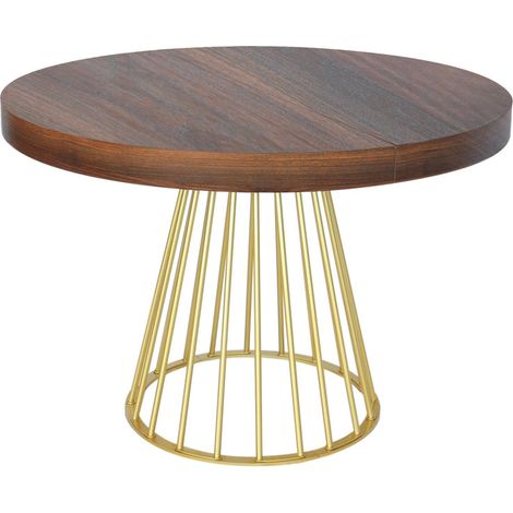 Table à Manger Ronde Extensible SOARE Ø120 cm Bois Noisette et Pieds Dorés 4 à 6 Places Design Moderne Plateau Effet Bois Table de Salle à Manger (1/5)